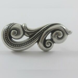 Mid century silver scrolls pin - leaf design- 2 3/4”